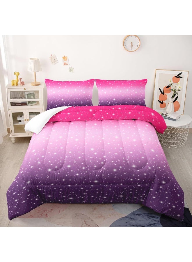 Nttopship3D Colorful Comforter Sets, Bedding Sets Full Size for Kids, Pink Purple Gradient Comforter Sets All Season 1 Comforter and 2 Pillowcases - Image 1